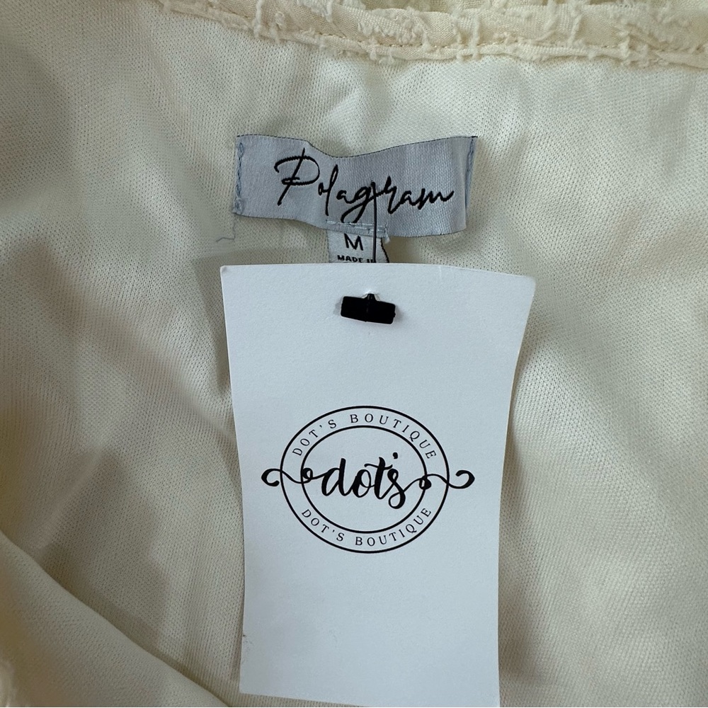 Polagram Cream Long Sleeve Embroidered Flowy Chiffon Textured Blouse - Picture 7 of 9